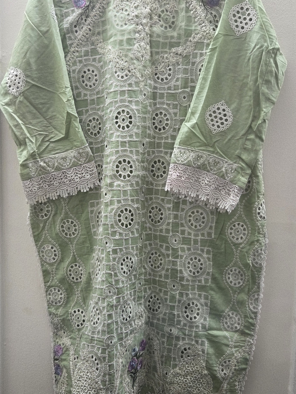Mint Green Embroidered Crochet Tunic